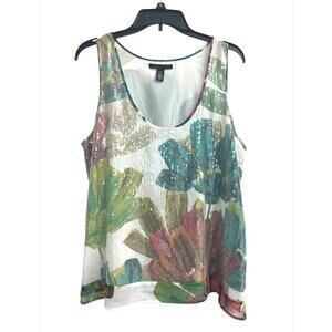 Kenneth Cole Sequined Dazzle Floral Tropical Sleeveless Top Women’s size Large